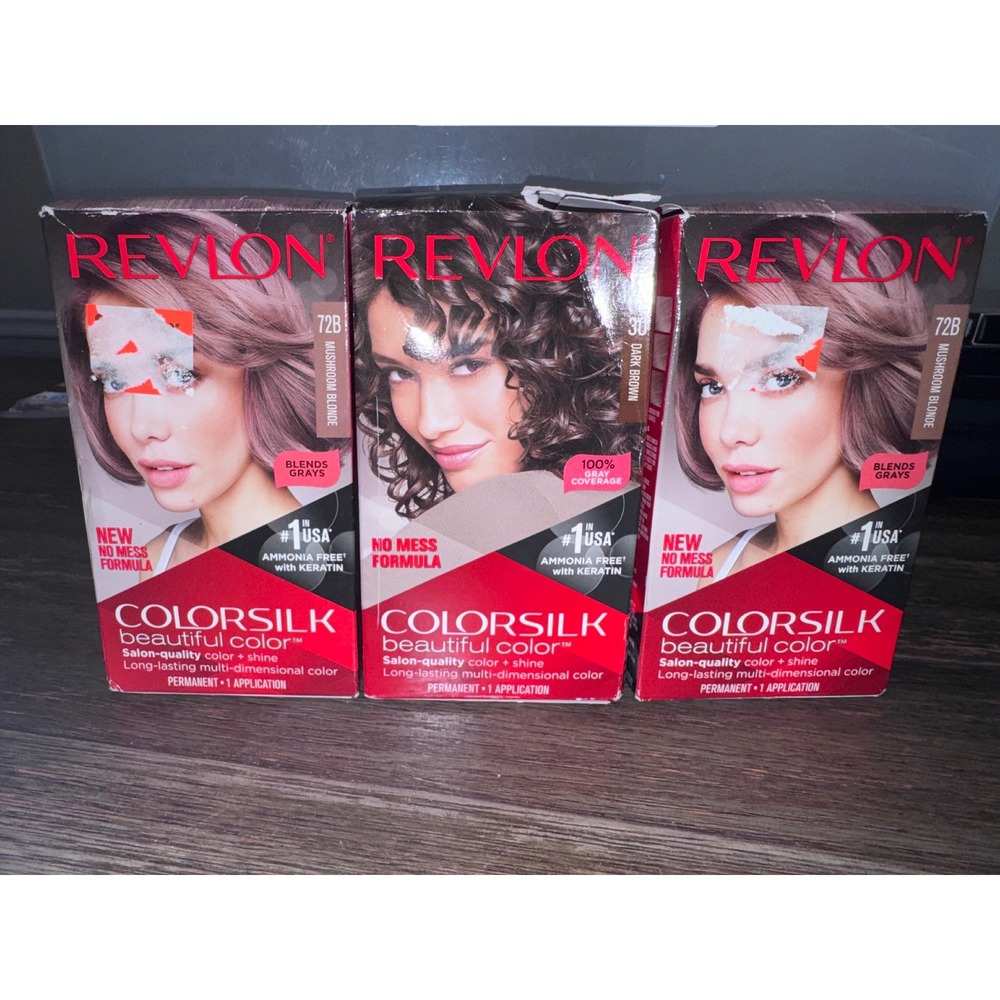 Revlon ColorSilk Hair Color Lotof3 72B Mushroom Blonde & 30 Dark Brown Permanent